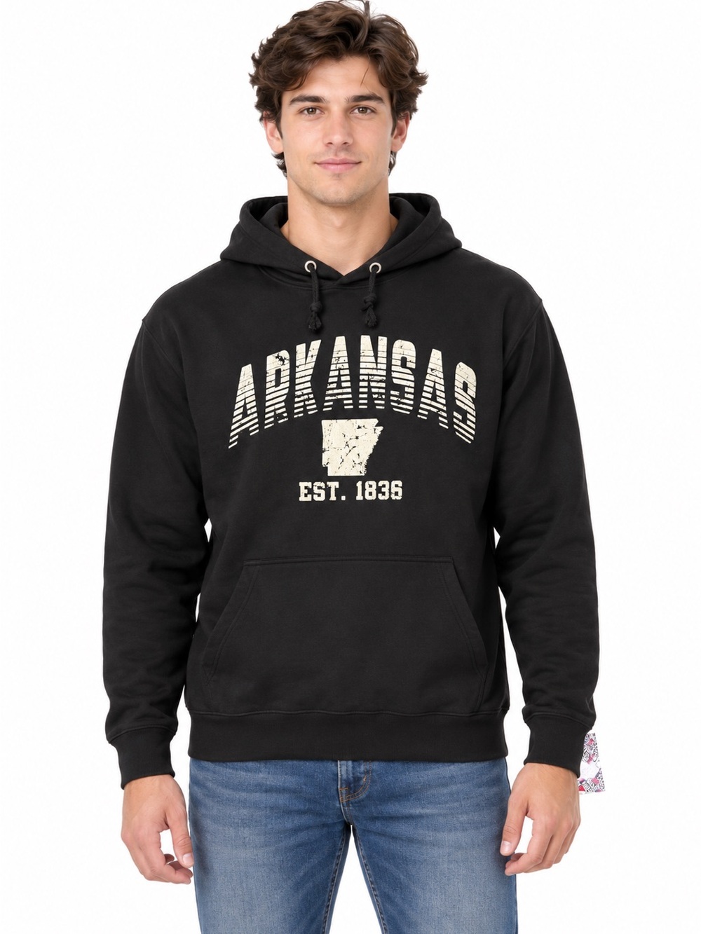 NWT Basix of America Arkansas Est. 1836 Black Unisex Pullover Hoodie – Size M